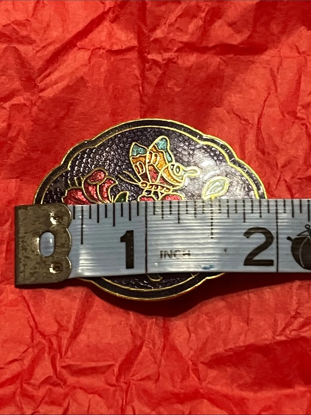 Vintage Black Enamel Floral & Butterfly Belt buckle/sash slide/obidome